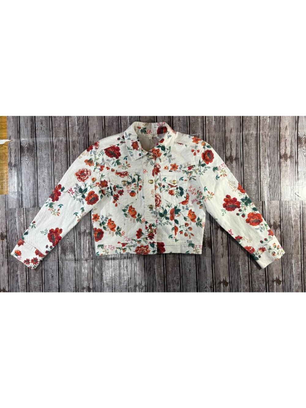 Maje Viflor Floral Print Denim Jacket Size 38 US M color white multicolor NWT